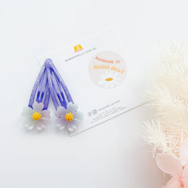 Glittery Cherry Blossom Handmade Collection - Snap Clip (Purple Blue)