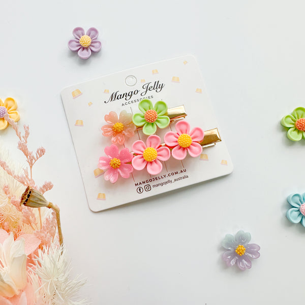 Flower Handmade collection - Bar Clips (Pink)