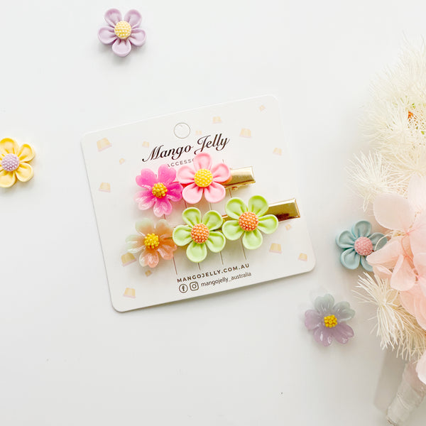 Flower Handmade collection - Bar Clips  (Baby green)