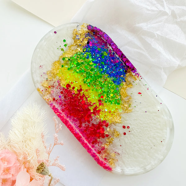 Rainbow splash oval trinket dish