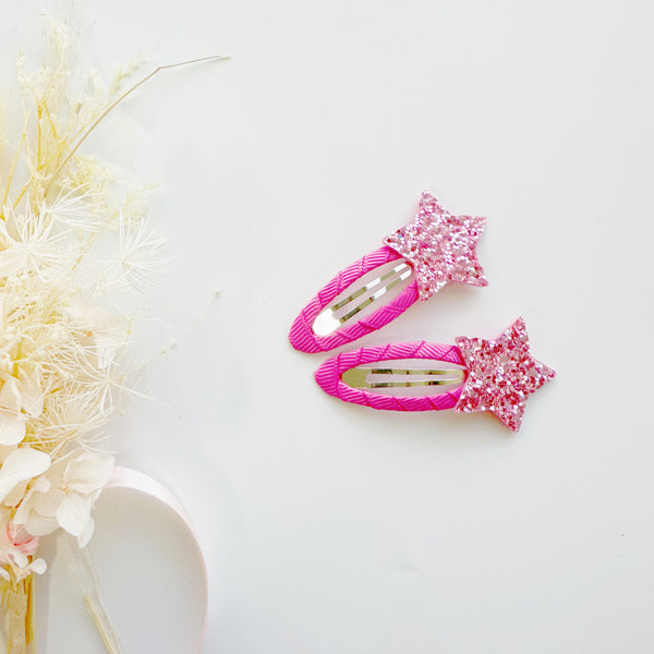 Kids Classic light weight hair clips - Hot Pink Star