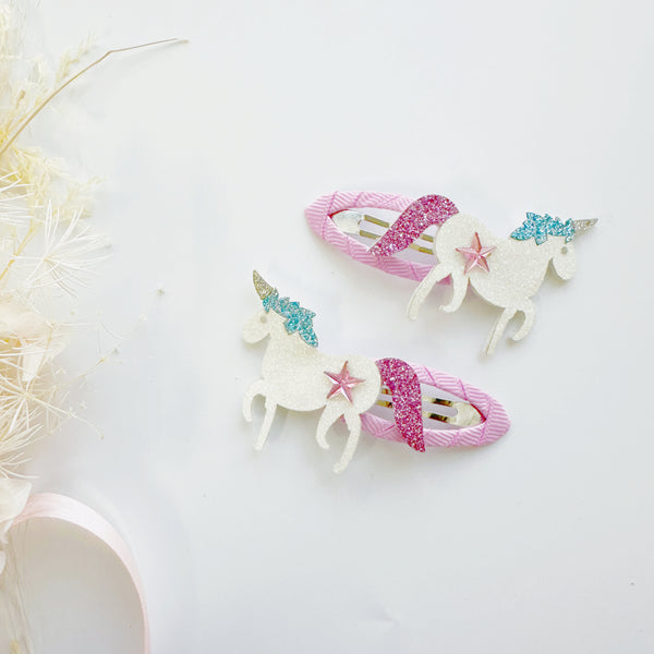 Kids Classic light weight hair clips -  glitter unicorn