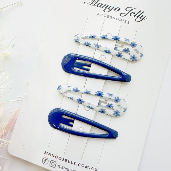 Hair Clips - Gel coated 4 pcs pack Navy C