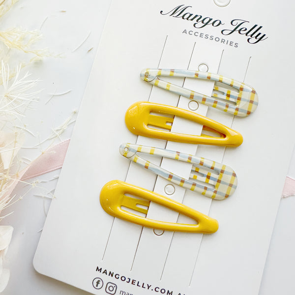 Hair Clips - Gel coated 4 pcs pack Mustard