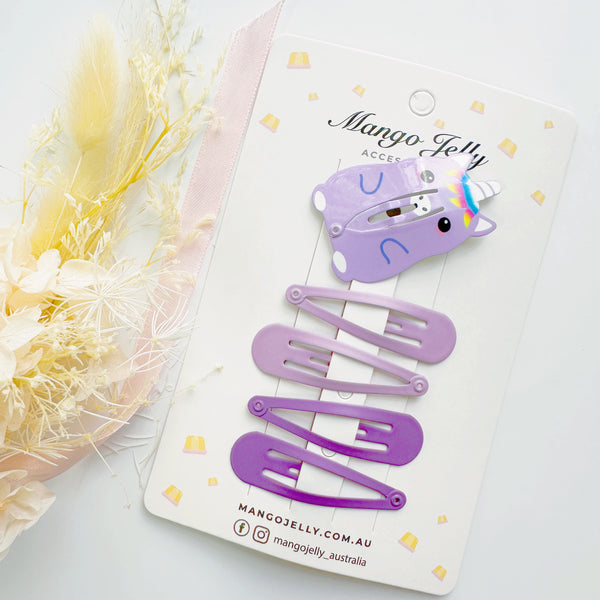 Animal Shaped snap hair clips set - Unicorn