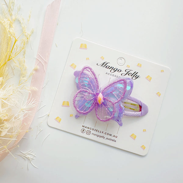 Butterfly kids wrapped snap clips - lilac