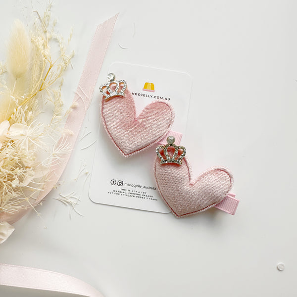 Velvet heart hair clips - Dusty Pink