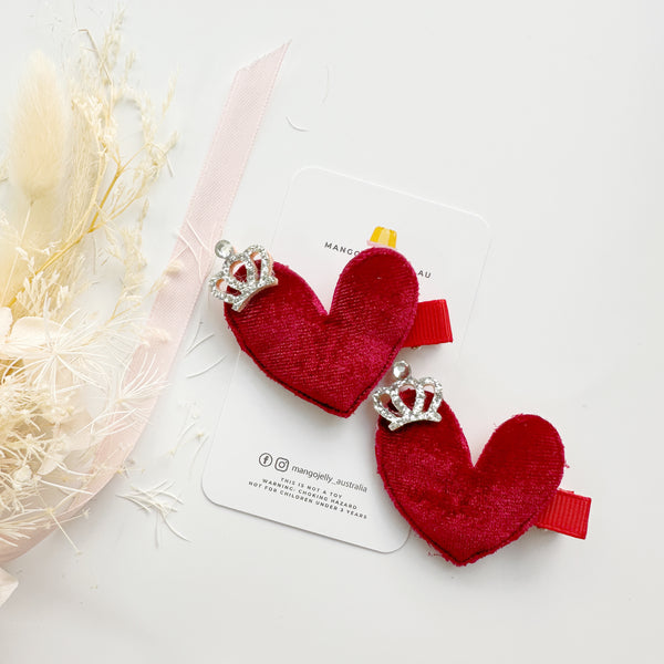 Velvet heart hair clips - Red