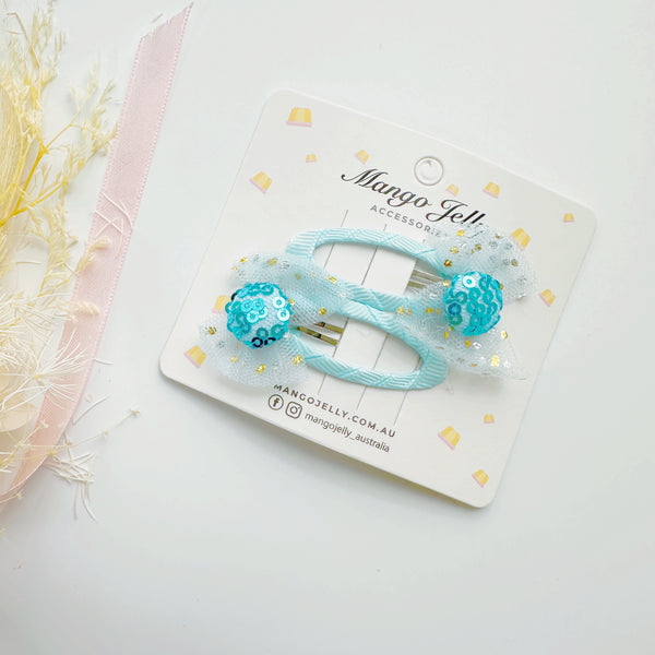 Lace bow hair clips - Minty Blue