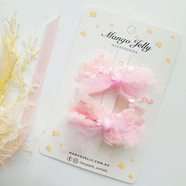 Ribbons knots hair clips - Pink