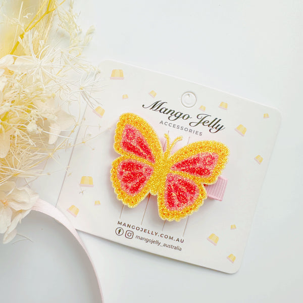 Glittery faux leather hair clips - Butterfly citrus