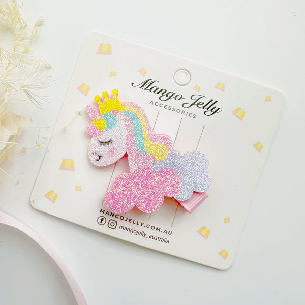 Glittery faux leather hair clips - Unicorn