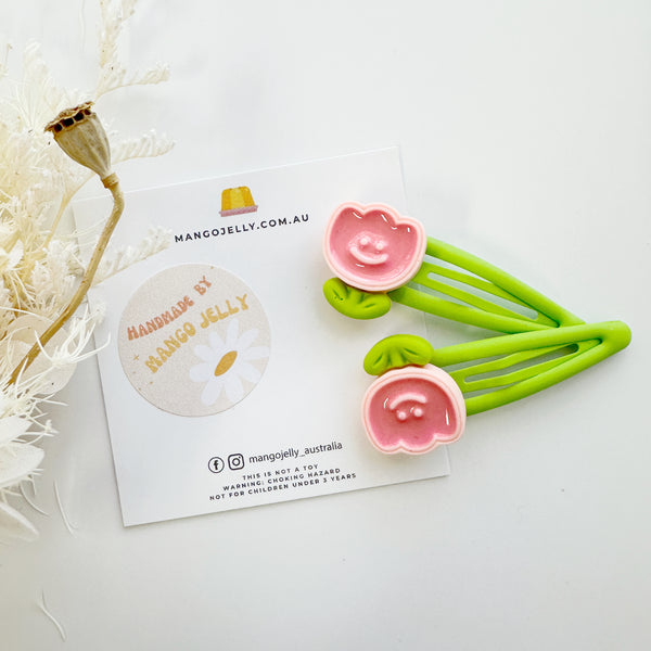 Tea time treats handmade collection - Snap clips (Pink flower)