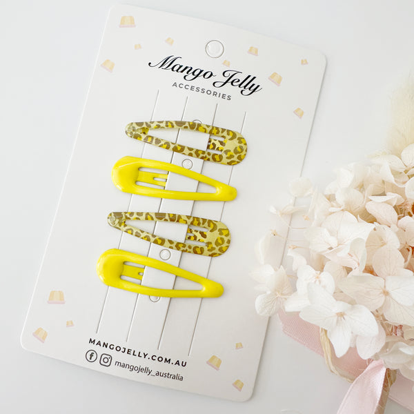 Hair clips - gel coated 4 pcs set - Leopard lemon