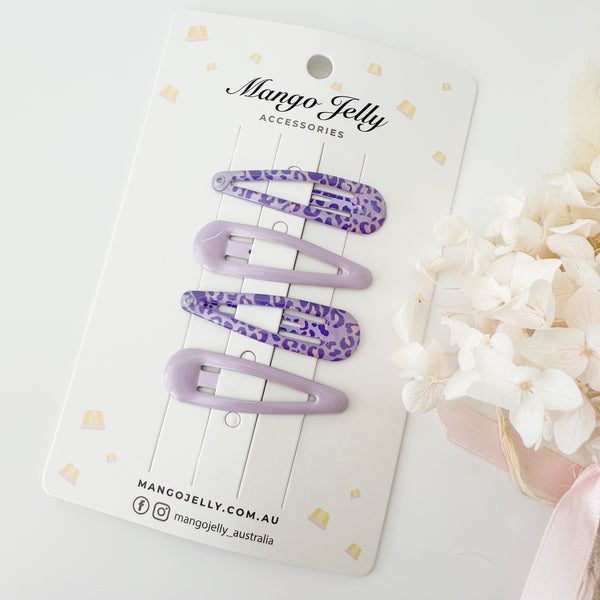 Hair clips - gel coated 4 pcs set - Leopard lilac