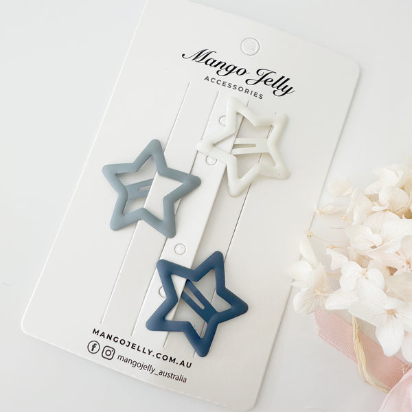 Stone Blue Large pastel coated hair clips - STAR