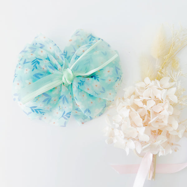 Spring Print fluffy hair clips - Mint