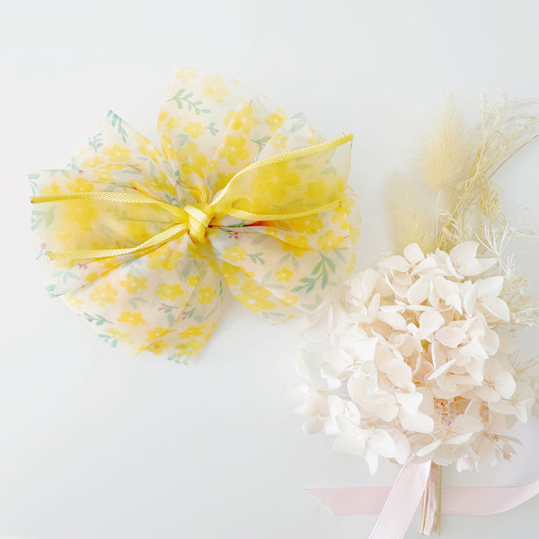 Spring Print fluffy hair clips - Lemon