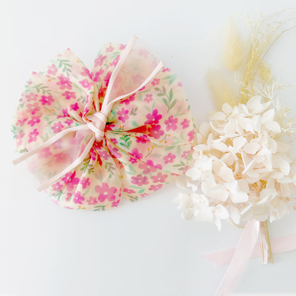 Spring Print fluffy hair clips - Pink