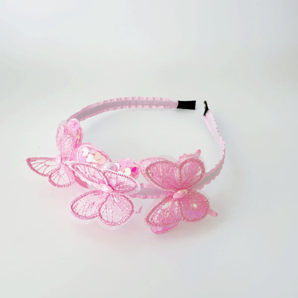 Kids Headband - Sequin butterfly Pink