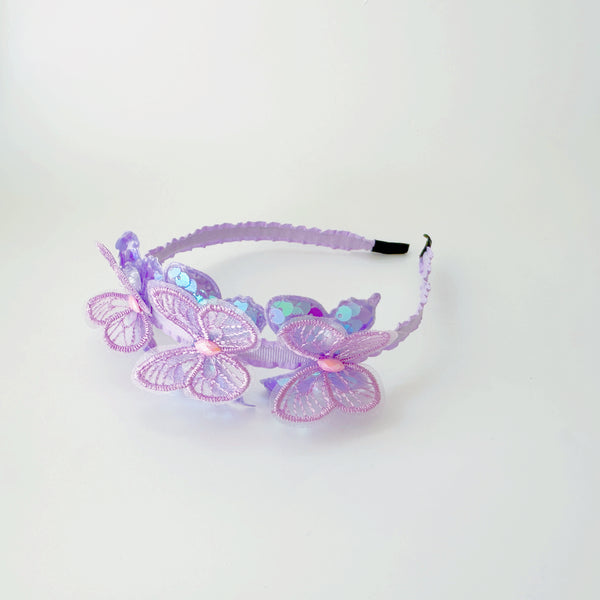 Kids Headband - Sequin butterfly Lilac