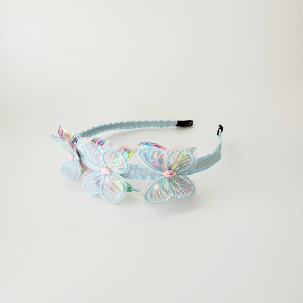 Kids Headband - Sequin butterfly BLUE