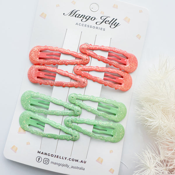 Glitter Lace assorted snap clips - pastel red