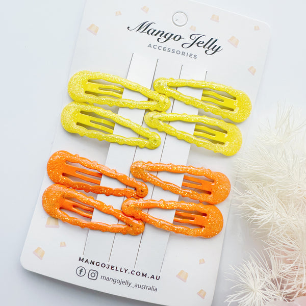 Glitter Lace assorted snap clips - yellow