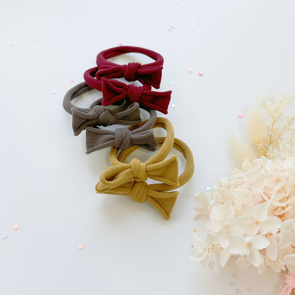 Handmade Simple Bow metal free hair ties -Mustard