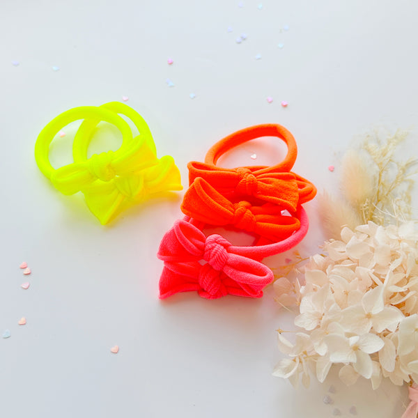 Handmade Simple Bow metal free hair ties - Neon