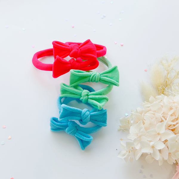 Handmade Simple Bow metal free hair ties -Sky